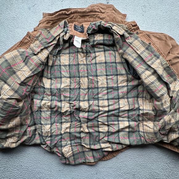 Lakin McKey Trading Co Key Flannel Lined Duck Canvas Shirt Shacket Brown Pocket - Picture 7 of 13